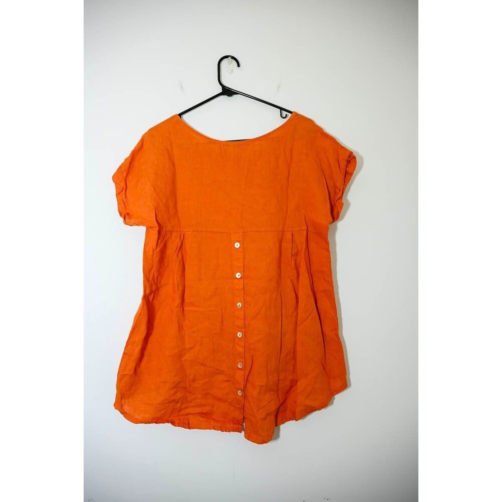 Terzo Millennio Linen Blouse Top S Italy Short Sleeve Spring - Picture 3 of 7